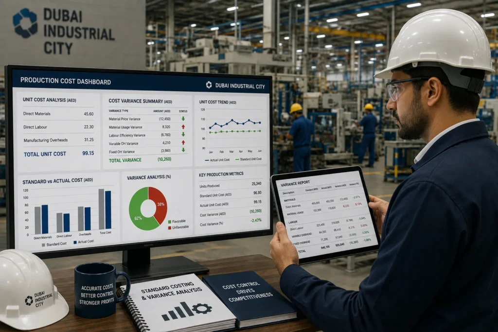 Standard costing and variance analysis for Dubai Industrial City manufacturers
